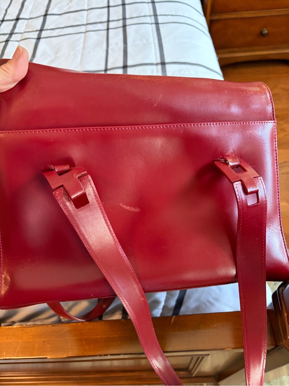 Le Tanneur Leather Handbag in Dark Red - Picture 10 of 15